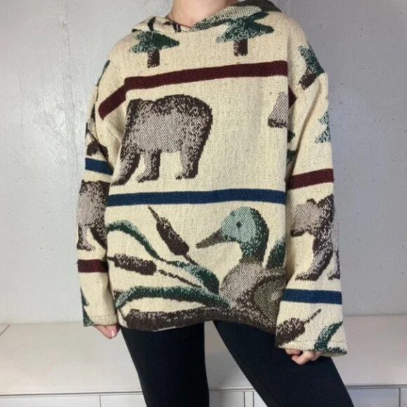 Vintage Rework Cabin Outdoor Hiking Tapestry Blanket Hooded Sweatshirt - Picture 6 of 10